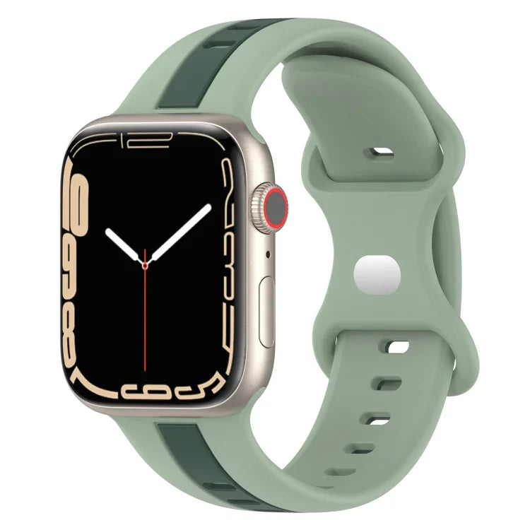 蝴蝶扣雙色矽膠錶帶，適用於 Apple Watch Ultra 49mm，Apple Watch Series 8&7 45mm，Apple Watch Series 8&7 41mm
