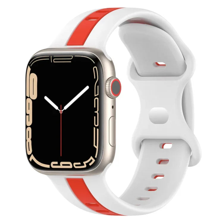 蝴蝶扣雙色矽膠錶帶，適用於 Apple Watch Ultra 49mm，Apple Watch Series 8&7 45mm，Apple Watch Series 8&7 41mm