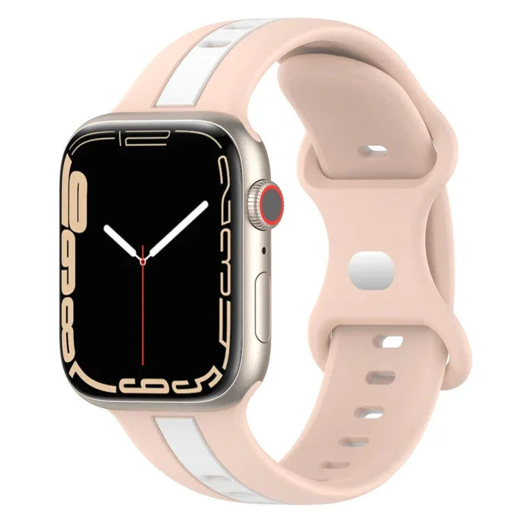 蝴蝶扣雙色矽膠錶帶，適用於 Apple Watch Ultra 49mm，Apple Watch Series 8&7 45mm，Apple Watch Series 8&7 41mm