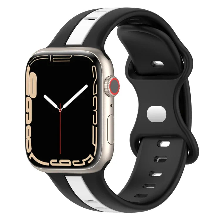 蝴蝶扣雙色矽膠錶帶，適用於 Apple Watch Ultra 49mm，Apple Watch Series 8&7 45mm，Apple Watch Series 8&7 41mm
