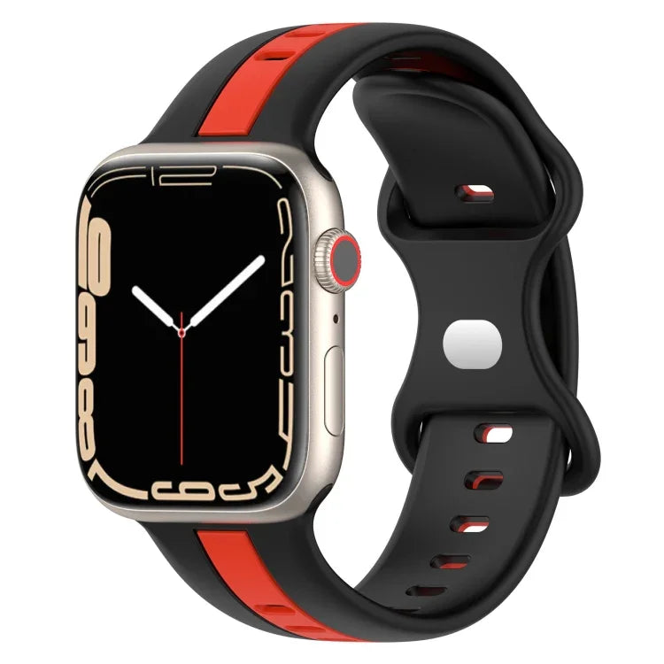 蝴蝶扣雙色矽膠錶帶，適用於 Apple Watch Ultra 49mm，Apple Watch Series 8&7 45mm，Apple Watch Series 8&7 41mm