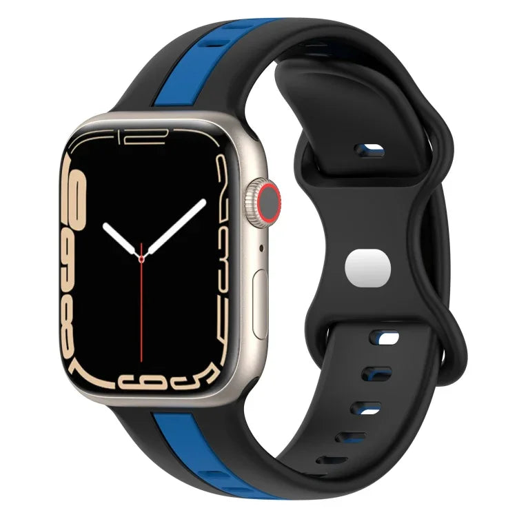 蝴蝶扣雙色矽膠錶帶，適用於 Apple Watch Ultra 49mm，Apple Watch Series 8&7 45mm，Apple Watch Series 8&7 41mm