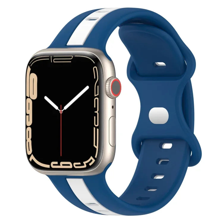 蝴蝶扣雙色矽膠錶帶，適用於 Apple Watch Ultra 49mm，Apple Watch Series 8&7 45mm，Apple Watch Series 8&7 41mm