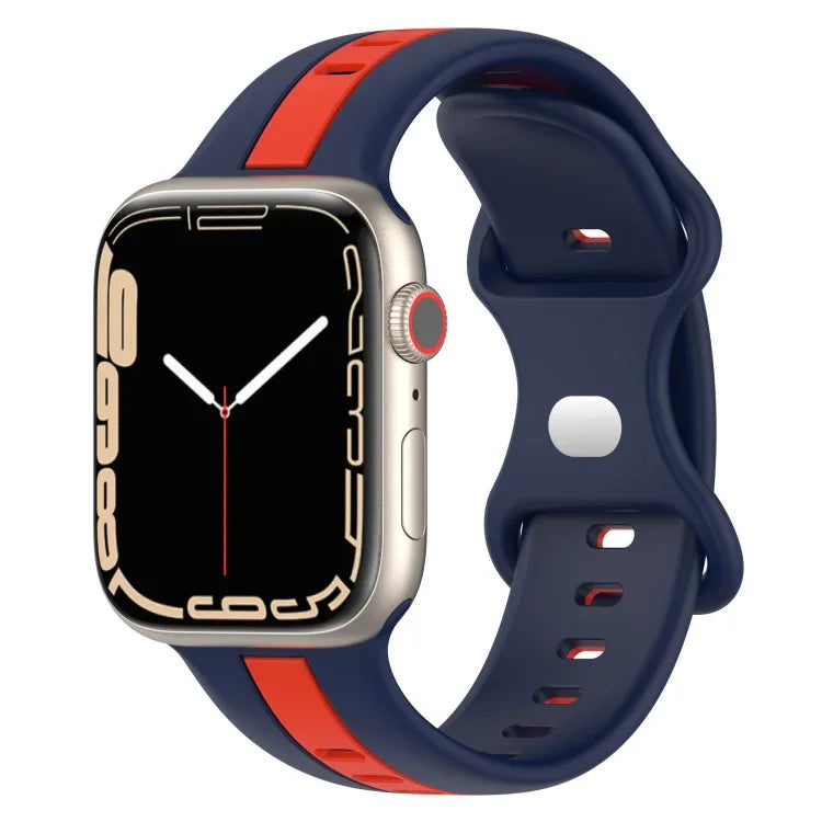 蝴蝶扣雙色矽膠錶帶，適用於 Apple Watch Ultra 49mm，Apple Watch Series 8&7 45mm，Apple Watch Series 8&7 41mm