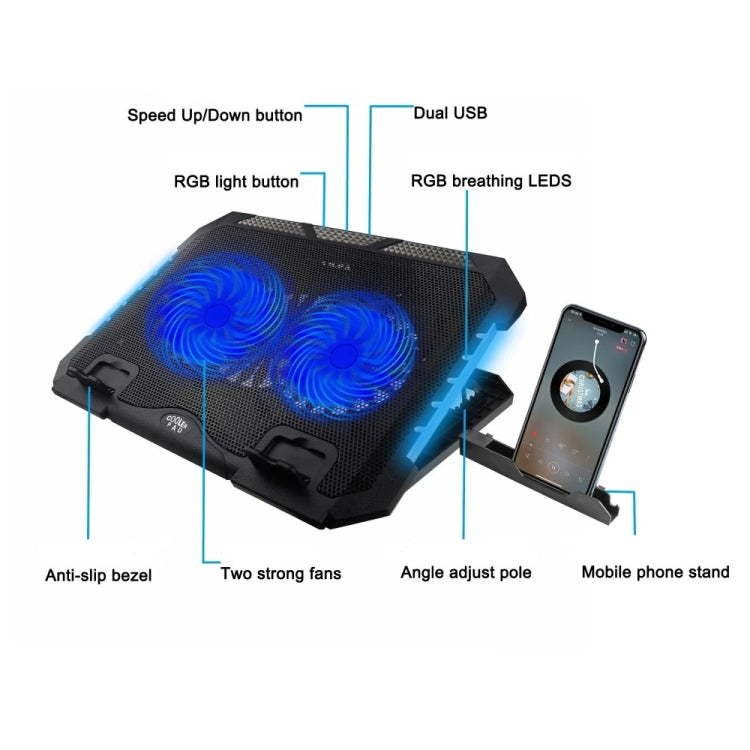 S900 雙USB埠可調高度RGB筆記型電腦散熱墊支架，S900