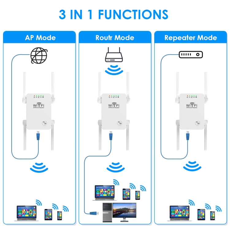 U8 300Mbps無線WiFi中繼擴展路由器Wi-Fi訊號放大器WiFi增強器，美規插頭，歐規插頭
