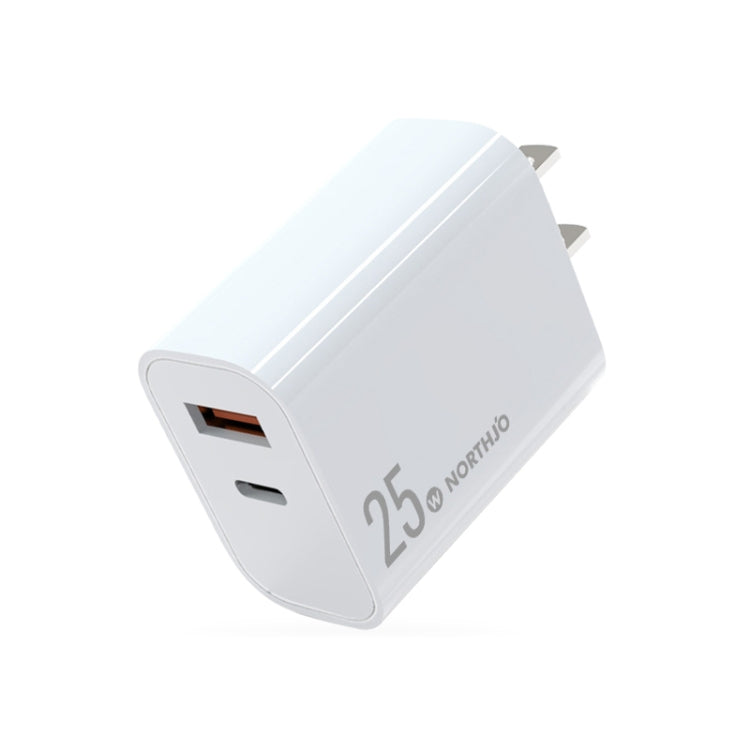NORTHJO NOPD2502 PD 25W USB-C/Type-C + QC 3.0 USB 雙埠快速充電器，美規插頭，歐規插頭，英規插頭，澳規插頭