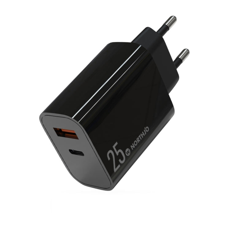 NORTHJO NOPD2502 PD 25W USB-C/Type-C + QC 3.0 USB 雙埠快速充電器，美規插頭，歐規插頭，英規插頭，澳規插頭