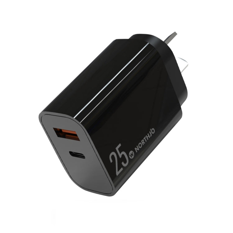 NORTHJO NOPD2502 PD 25W USB-C/Type-C + QC 3.0 USB 雙埠快速充電器，美規插頭，歐規插頭，英規插頭，澳規插頭