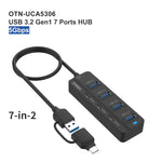 Onten UCA5306 七合二 USB3.0 + Type-C 七埠集線器擴充座，支援 OTG 功能，UCA5306