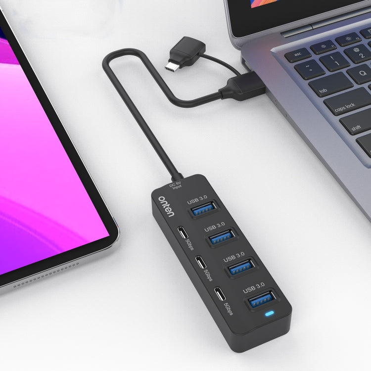 Onten UCA5306 七合二 USB3.0 + Type-C 七埠集線器擴充座，支援 OTG 功能，UCA5306