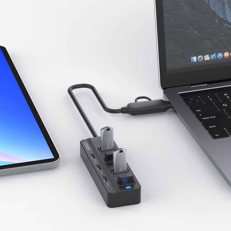Onten UCA5306 七合二 USB3.0 + Type-C 七埠集線器擴充座，支援 OTG 功能，UCA5306