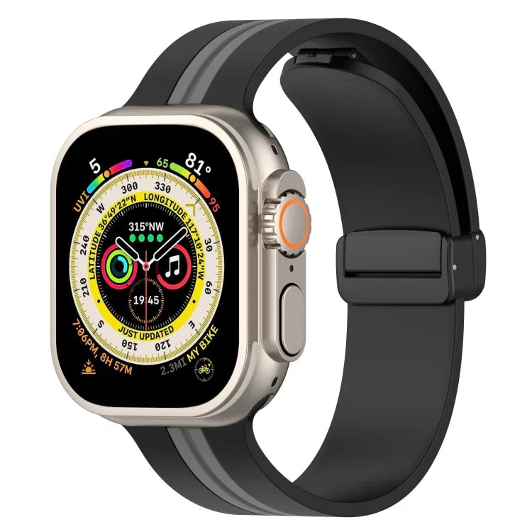 磁吸扣雙色矽膠錶帶，適用於 Apple Watch Ultra 49mm，Apple Watch Series 8&7 45mm，Apple Watch Series 8&7 41mm