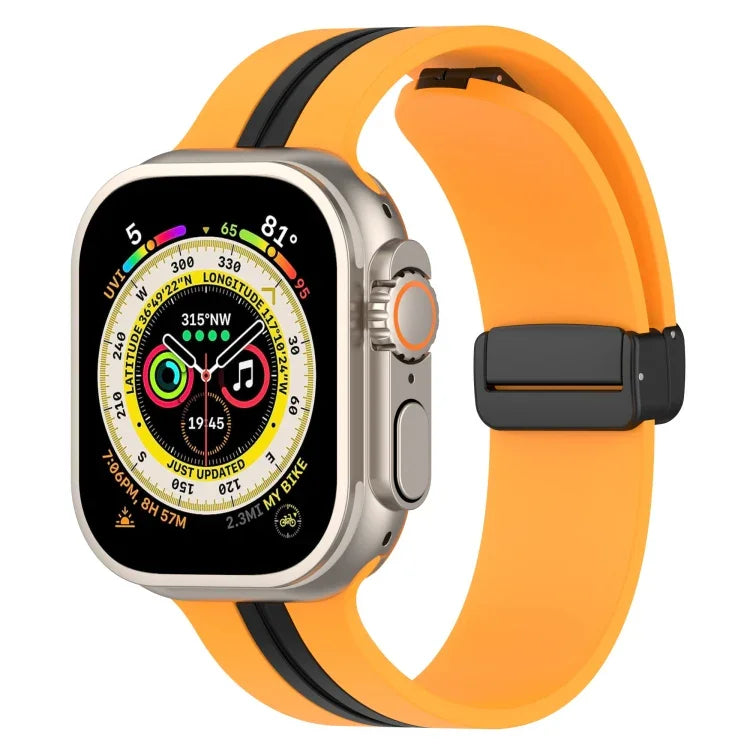 磁吸扣雙色矽膠錶帶，適用於 Apple Watch Ultra 49mm，Apple Watch Series 8&7 45mm，Apple Watch Series 8&7 41mm