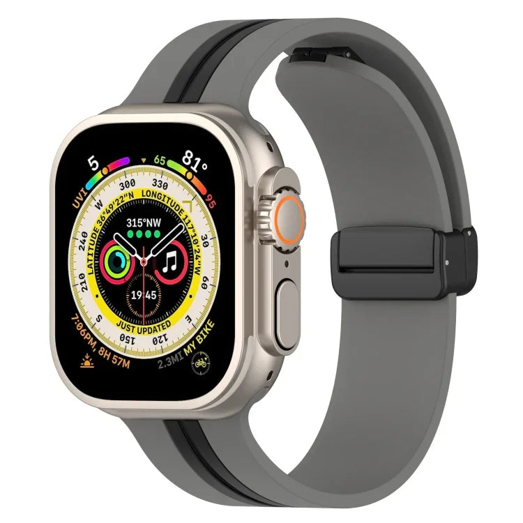 磁吸扣雙色矽膠錶帶，適用於 Apple Watch Ultra 49mm，Apple Watch Series 8&7 45mm，Apple Watch Series 8&7 41mm
