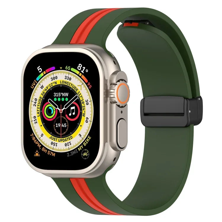 磁吸扣雙色矽膠錶帶，適用於 Apple Watch Ultra 49mm，Apple Watch Series 8&7 45mm，Apple Watch Series 8&7 41mm