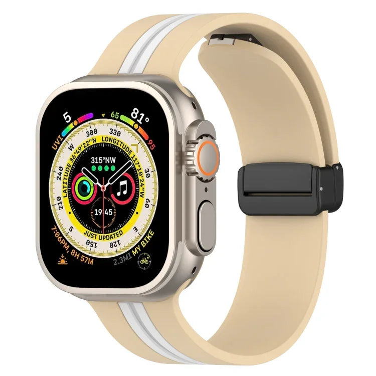 磁吸扣雙色矽膠錶帶，適用於 Apple Watch Ultra 49mm，Apple Watch Series 8&7 45mm，Apple Watch Series 8&7 41mm