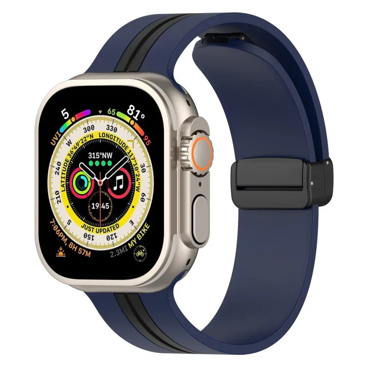 磁吸扣雙色矽膠錶帶，適用於 Apple Watch Ultra 49mm，Apple Watch Series 8&7 45mm，Apple Watch Series 8&7 41mm