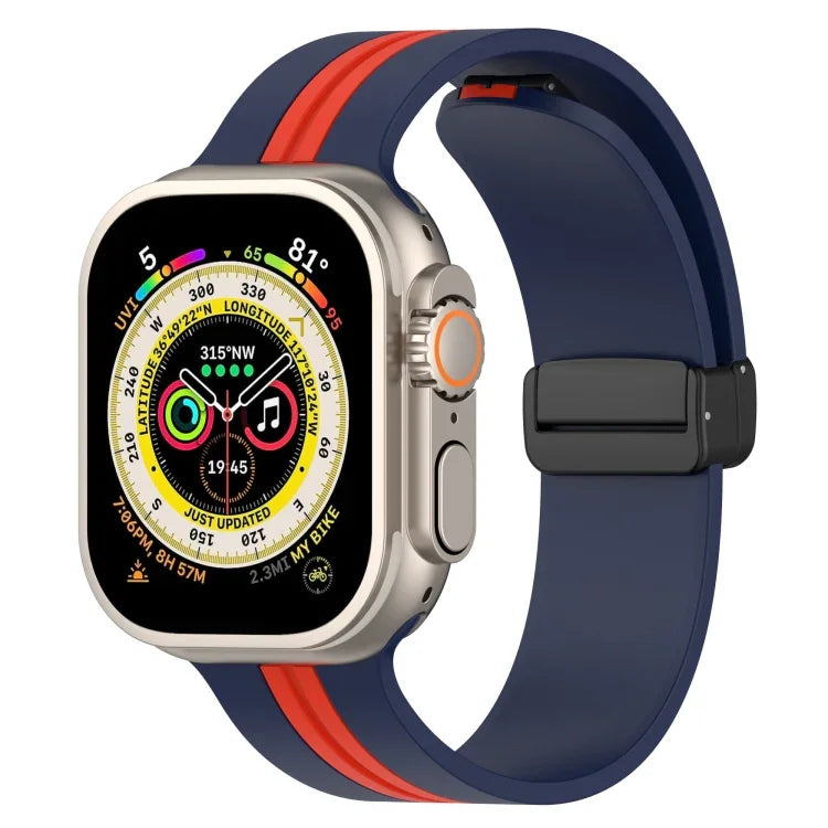 磁吸扣雙色矽膠錶帶，適用於 Apple Watch Ultra 49mm，Apple Watch Series 8&7 45mm，Apple Watch Series 8&7 41mm