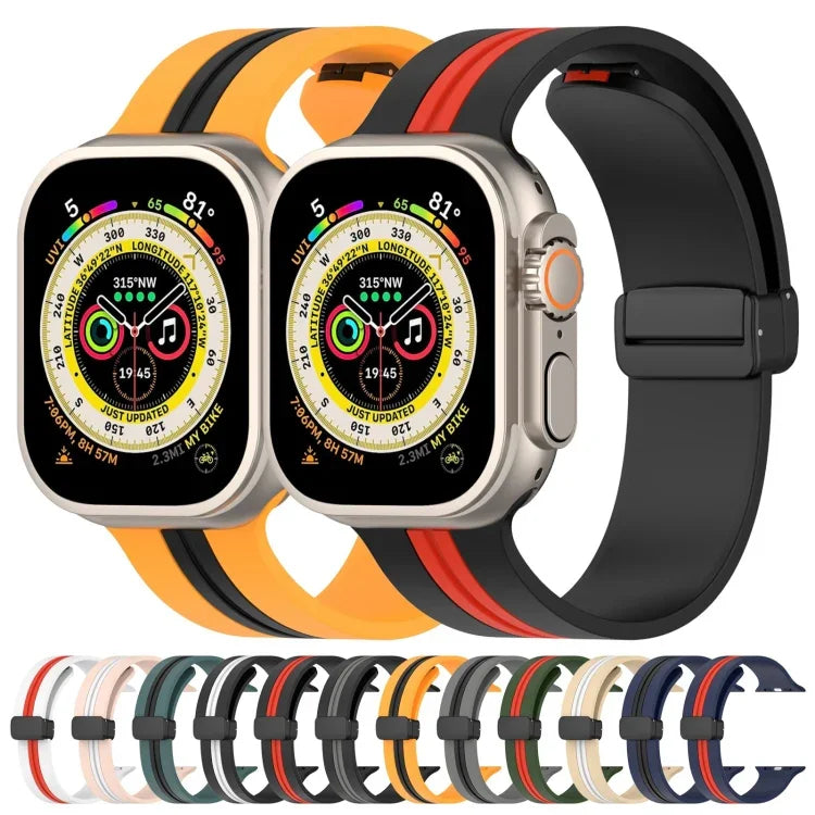 磁吸扣雙色矽膠錶帶，適用於 Apple Watch Ultra 49mm，Apple Watch Series 8&7 45mm，Apple Watch Series 8&7 41mm
