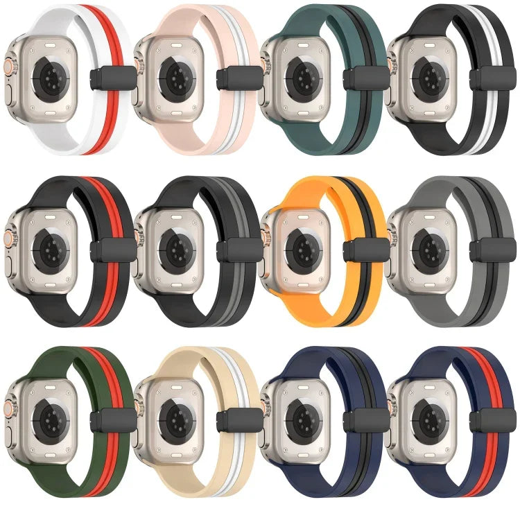 磁吸扣雙色矽膠錶帶，適用於 Apple Watch Ultra 49mm，Apple Watch Series 8&7 45mm，Apple Watch Series 8&7 41mm
