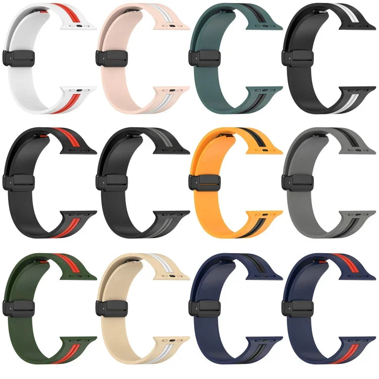 磁吸扣雙色矽膠錶帶，適用於 Apple Watch Ultra 49mm，Apple Watch Series 8&7 45mm，Apple Watch Series 8&7 41mm