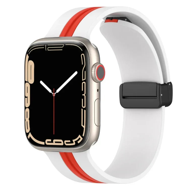 磁吸扣雙色矽膠錶帶，適用於 Apple Watch Ultra 49mm，Apple Watch Series 8&7 45mm，Apple Watch Series 8&7 41mm