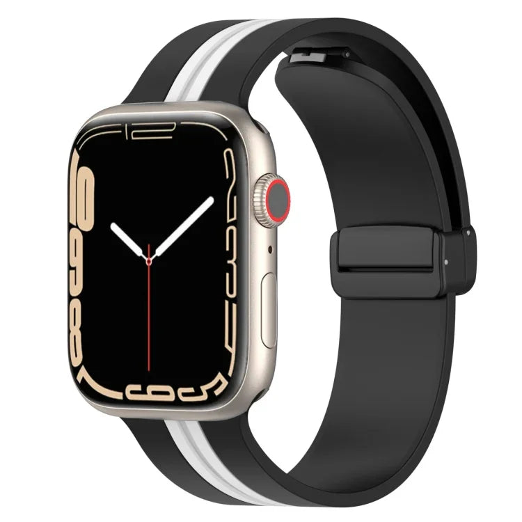 磁吸扣雙色矽膠錶帶，適用於 Apple Watch Ultra 49mm，Apple Watch Series 8&7 45mm，Apple Watch Series 8&7 41mm