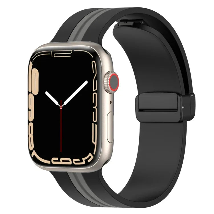 磁吸扣雙色矽膠錶帶，適用於 Apple Watch Ultra 49mm，Apple Watch Series 8&7 45mm，Apple Watch Series 8&7 41mm