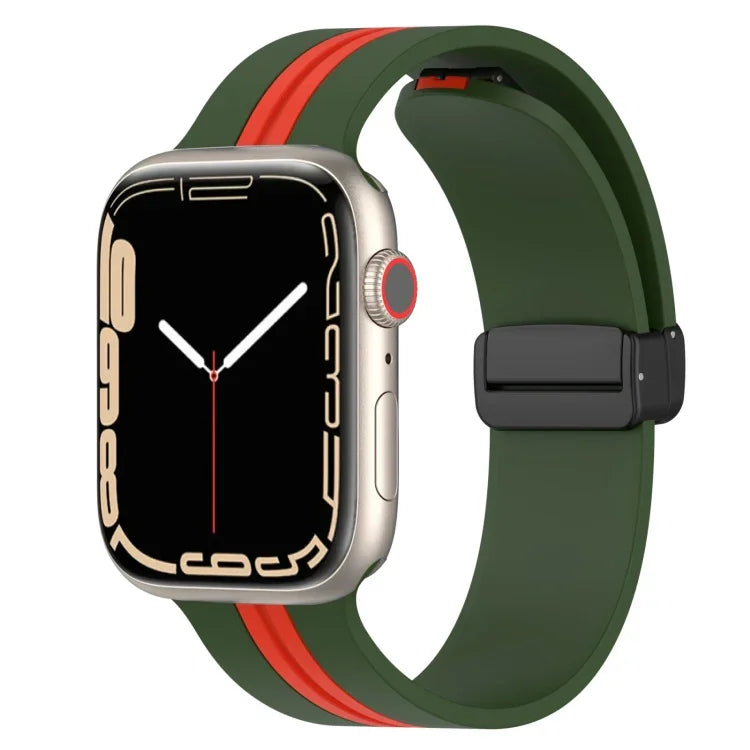 磁吸扣雙色矽膠錶帶，適用於 Apple Watch Ultra 49mm，Apple Watch Series 8&7 45mm，Apple Watch Series 8&7 41mm
