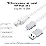 1米8針轉USB + MIDI電子音樂樂器及OTG充電多功能線，兼容iOS 10-14，MIDI + OTG
