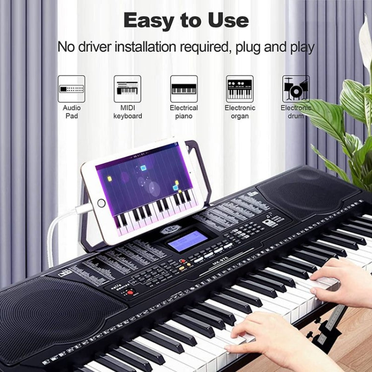 1米8針轉USB + MIDI電子音樂樂器及OTG充電多功能線，兼容iOS 10-14，MIDI + OTG