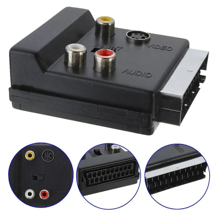 JUNSUNMAY 21針 Scart 公對母 S-Video 3 RCA 轉接開關音頻轉換器