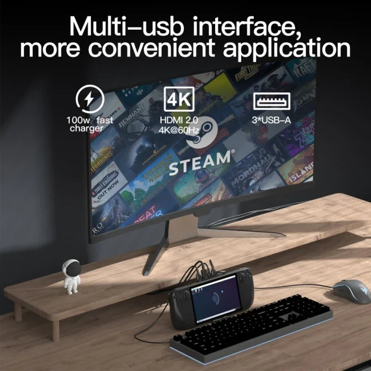 V266 適用於 Steam Deck 5 合 1 支架擴充底座 充電座 支援 4K/60Hz USB3.0，V266 5 合 1