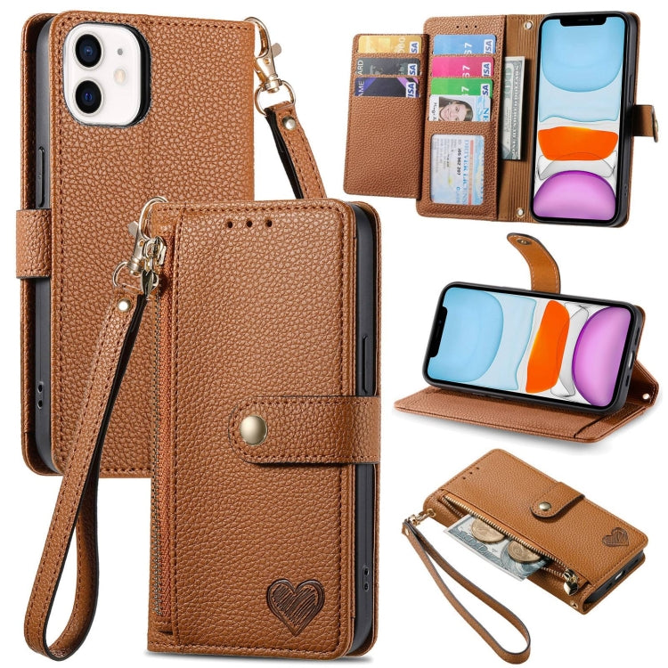 愛心拉鍊掛繩皮革手機殼，適用於 iPhone 11、iPhone 11 Pro、iPhone X / XS、iPhone XR、iPhone XS Max、iPhone 7 Plus / 8 Plus、iPhone 6 Plus / 6s Plus、iPhone 6 / 6s