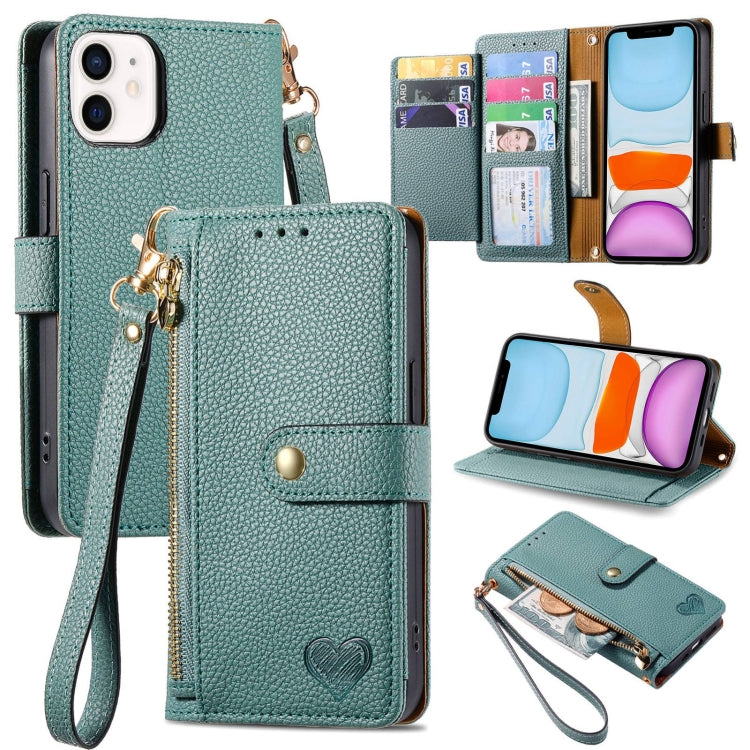 愛心拉鍊掛繩皮革手機殼，適用於 iPhone 11、iPhone 11 Pro、iPhone X / XS、iPhone XR、iPhone XS Max、iPhone 7 Plus / 8 Plus、iPhone 6 Plus / 6s Plus、iPhone 6 / 6s