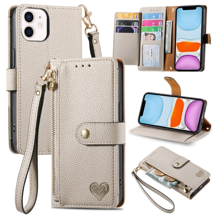 愛心拉鍊掛繩皮革手機殼，適用於 iPhone 11、iPhone 11 Pro、iPhone X / XS、iPhone XR、iPhone XS Max、iPhone 7 Plus / 8 Plus、iPhone 6 Plus / 6s Plus、iPhone 6 / 6s
