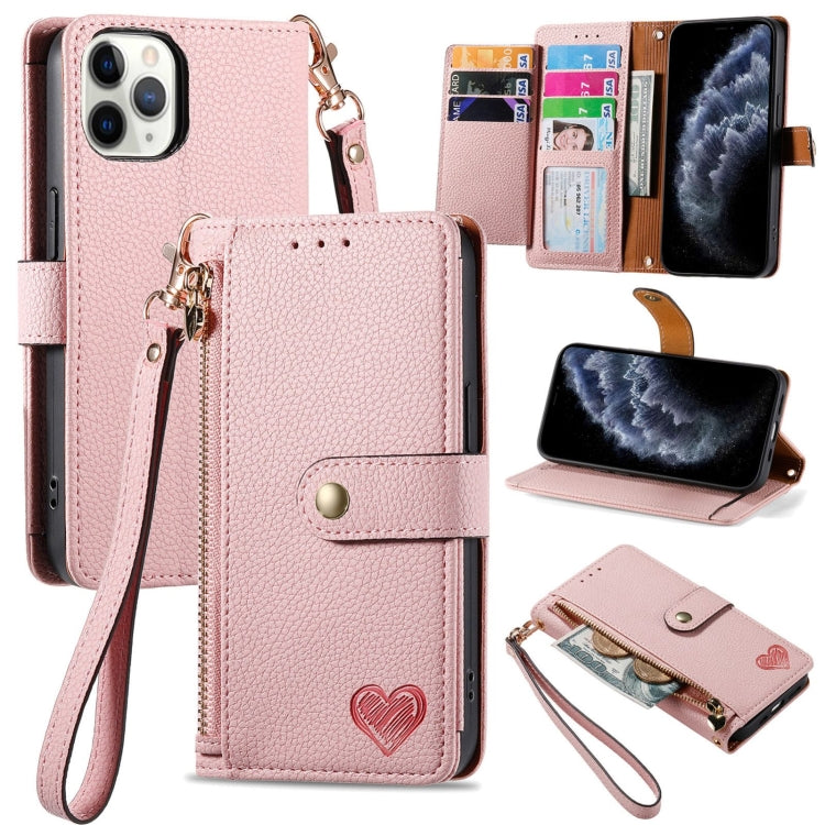 愛心拉鍊掛繩皮革手機殼，適用於 iPhone 11、iPhone 11 Pro、iPhone X / XS、iPhone XR、iPhone XS Max、iPhone 7 Plus / 8 Plus、iPhone 6 Plus / 6s Plus、iPhone 6 / 6s