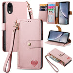 愛心拉鍊掛繩皮革手機殼，適用於 iPhone 11、iPhone 11 Pro、iPhone X / XS、iPhone XR、iPhone XS Max、iPhone 7 Plus / 8 Plus、iPhone 6 Plus / 6s Plus、iPhone 6 / 6s