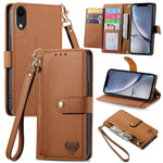 愛心拉鍊掛繩皮革手機殼，適用於 iPhone 11、iPhone 11 Pro、iPhone X / XS、iPhone XR、iPhone XS Max、iPhone 7 Plus / 8 Plus、iPhone 6 Plus / 6s Plus、iPhone 6 / 6s