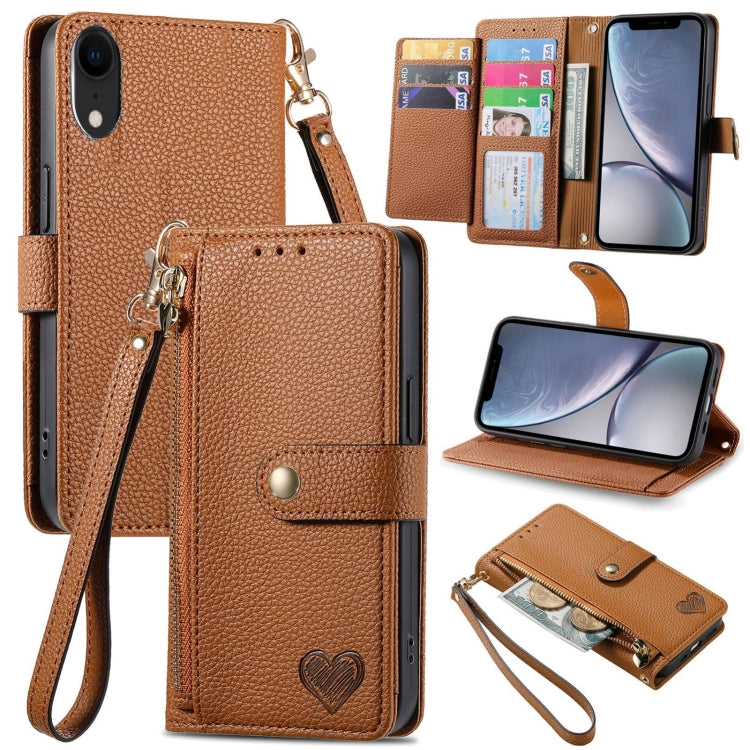 愛心拉鍊掛繩皮革手機殼，適用於 iPhone 11、iPhone 11 Pro、iPhone X / XS、iPhone XR、iPhone XS Max、iPhone 7 Plus / 8 Plus、iPhone 6 Plus / 6s Plus、iPhone 6 / 6s