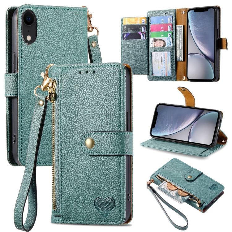 愛心拉鍊掛繩皮革手機殼，適用於 iPhone 11、iPhone 11 Pro、iPhone X / XS、iPhone XR、iPhone XS Max、iPhone 7 Plus / 8 Plus、iPhone 6 Plus / 6s Plus、iPhone 6 / 6s