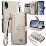 愛心拉鍊掛繩皮革手機殼，適用於 iPhone 11、iPhone 11 Pro、iPhone X / XS、iPhone XR、iPhone XS Max、iPhone 7 Plus / 8 Plus、iPhone 6 Plus / 6s Plus、iPhone 6 / 6s
