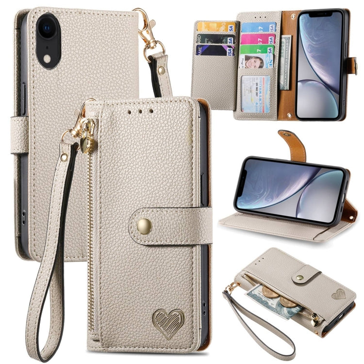 愛心拉鍊掛繩皮革手機殼，適用於 iPhone 11、iPhone 11 Pro、iPhone X / XS、iPhone XR、iPhone XS Max、iPhone 7 Plus / 8 Plus、iPhone 6 Plus / 6s Plus、iPhone 6 / 6s