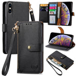 愛心拉鍊掛繩皮革手機殼，適用於 iPhone 11、iPhone 11 Pro、iPhone X / XS、iPhone XR、iPhone XS Max、iPhone 7 Plus / 8 Plus、iPhone 6 Plus / 6s Plus、iPhone 6 / 6s