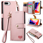 愛心拉鍊掛繩皮革手機殼，適用於 iPhone 11、iPhone 11 Pro、iPhone X / XS、iPhone XR、iPhone XS Max、iPhone 7 Plus / 8 Plus、iPhone 6 Plus / 6s Plus、iPhone 6 / 6s
