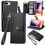 愛心拉鍊掛繩皮革手機殼，適用於 iPhone 11、iPhone 11 Pro、iPhone X / XS、iPhone XR、iPhone XS Max、iPhone 7 Plus / 8 Plus、iPhone 6 Plus / 6s Plus、iPhone 6 / 6s