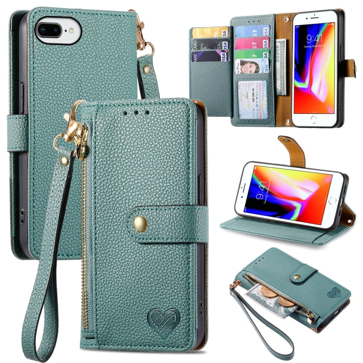 愛心拉鍊掛繩皮革手機殼，適用於 iPhone 11、iPhone 11 Pro、iPhone X / XS、iPhone XR、iPhone XS Max、iPhone 7 Plus / 8 Plus、iPhone 6 Plus / 6s Plus、iPhone 6 / 6s