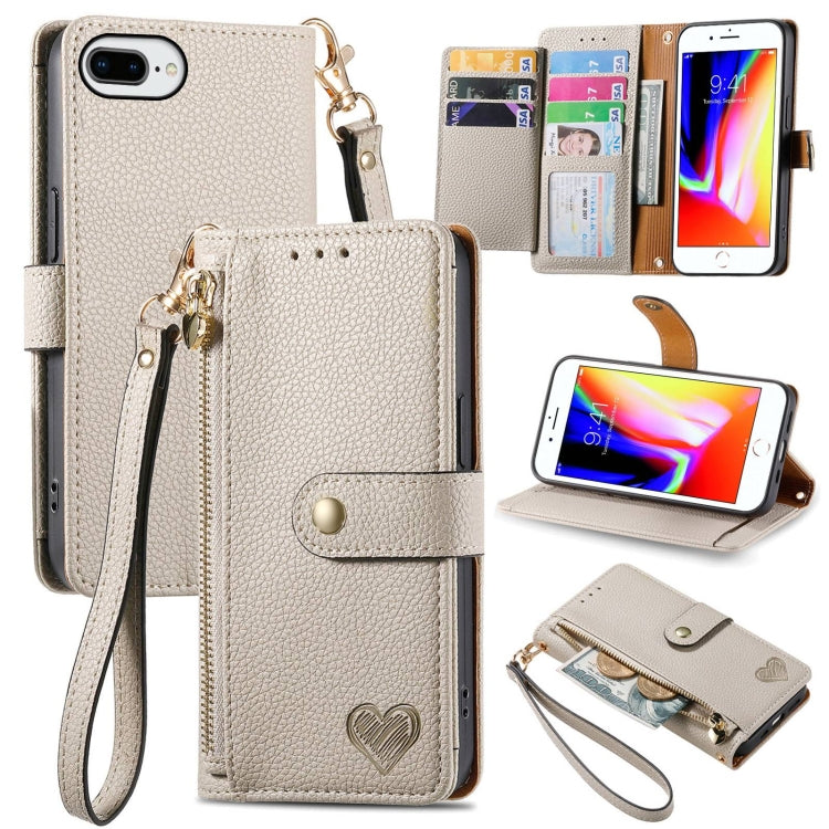 愛心拉鍊掛繩皮革手機殼，適用於 iPhone 11、iPhone 11 Pro、iPhone X / XS、iPhone XR、iPhone XS Max、iPhone 7 Plus / 8 Plus、iPhone 6 Plus / 6s Plus、iPhone 6 / 6s