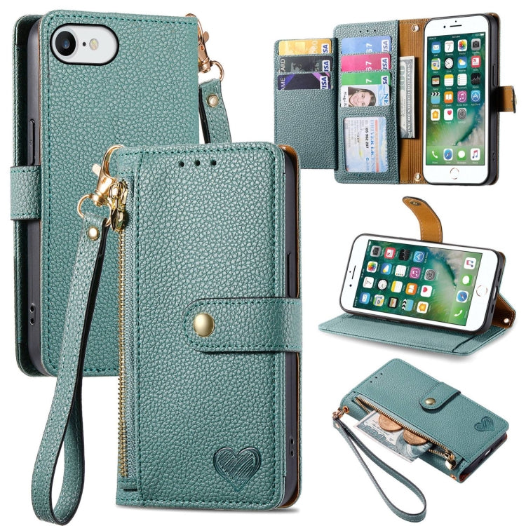 愛心拉鍊掛繩皮革手機殼，適用於 iPhone 11、iPhone 11 Pro、iPhone X / XS、iPhone XR、iPhone XS Max、iPhone 7 Plus / 8 Plus、iPhone 6 Plus / 6s Plus、iPhone 6 / 6s